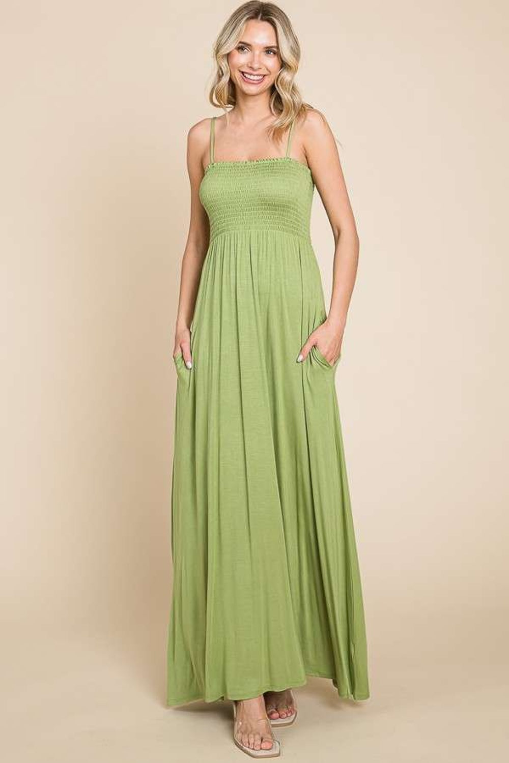 cami maxi dress with pockets Bohemian Print Cami Maxi Dress with Pockets Beige / 2XL