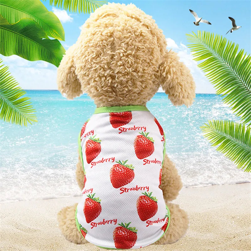Dog Clothes Cute Cartoon Fruit Crab Printed Vest Summer Breathable Printing T-Shirt Pet Cat Cotton T-Shirt Pug Apparel Costumes