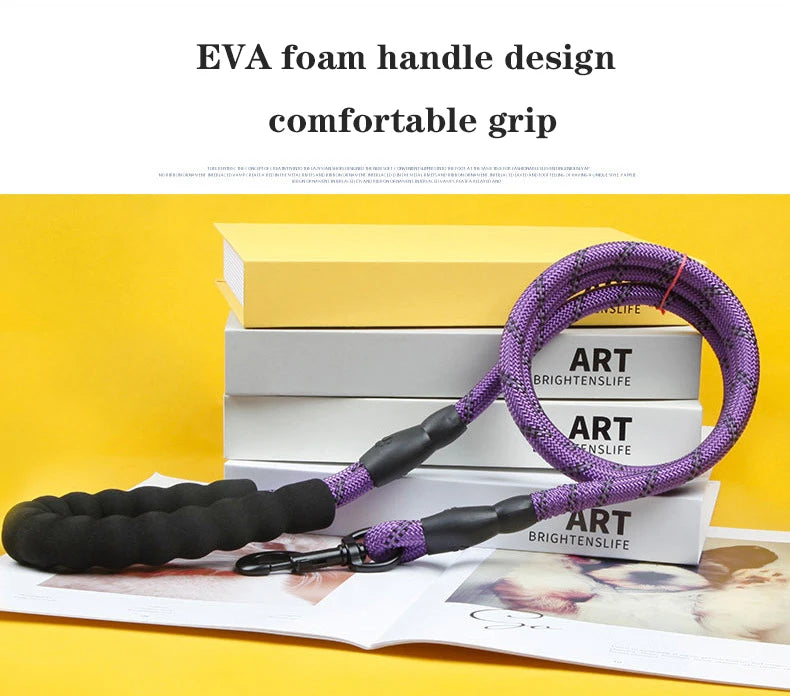 1.5M/2M/3M Large Dog Rope Round 1.2CM Nylon Pet Leash Strengthen Reflective Rope Walking Dog Traction Collar Harness Dog Lead