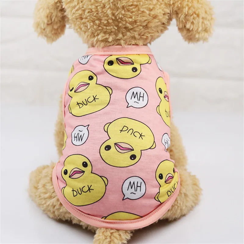 Dog Clothes Cute Cartoon Fruit Crab Printed Vest Summer Breathable Printing T-Shirt Pet Cat Cotton T-Shirt Pug Apparel Costumes