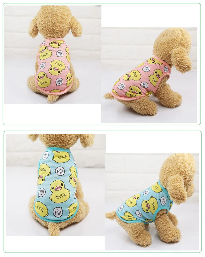 Dog Clothes Cute Cartoon Fruit Crab Printed Vest Summer Breathable Printing T-Shirt Pet Cat Cotton T-Shirt Pug Apparel Costumes