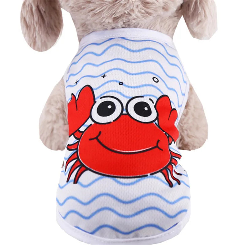 Dog Clothes Cute Cartoon Fruit Crab Printed Vest Summer Breathable Printing T-Shirt Pet Cat Cotton T-Shirt Pug Apparel Costumes