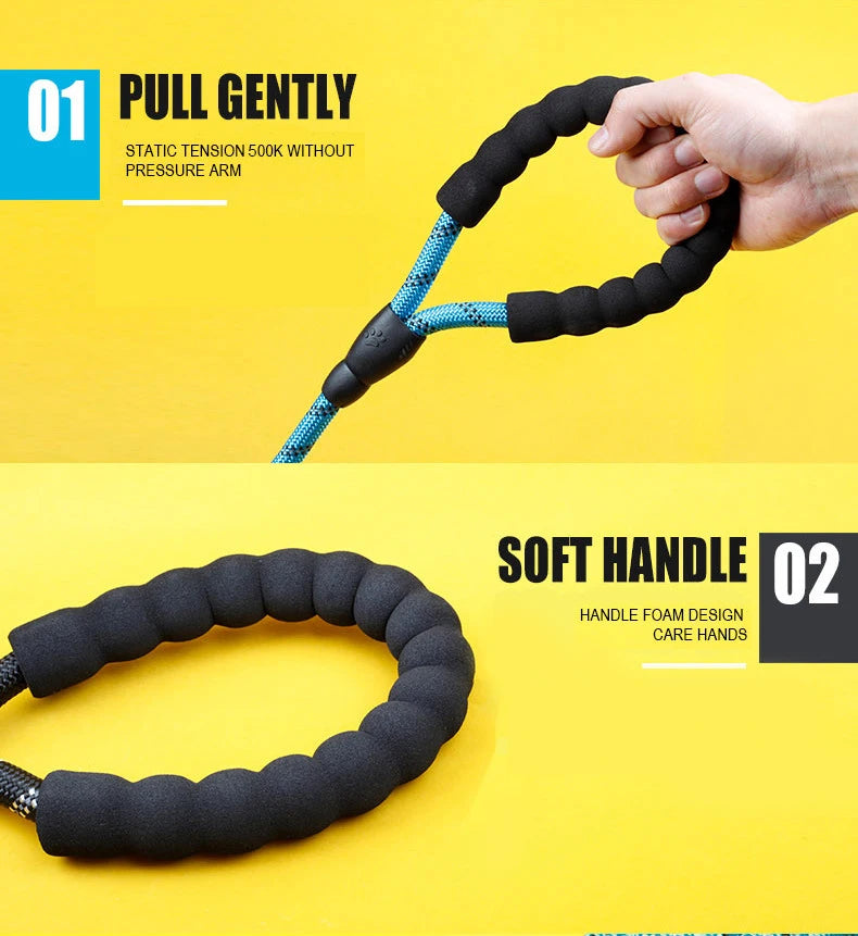 1.5M/2M/3M Large Dog Rope Round 1.2CM Nylon Pet Leash Strengthen Reflective Rope Walking Dog Traction Collar Harness Dog Lead