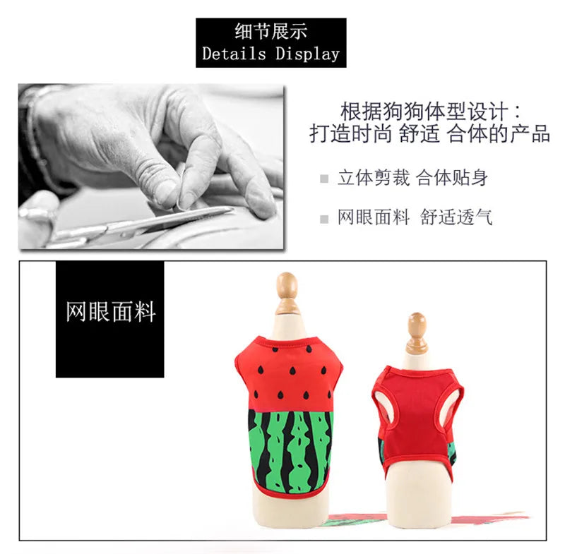 Dog Clothes Cute Cartoon Fruit Crab Printed Vest Summer Breathable Printing T-Shirt Pet Cat Cotton T-Shirt Pug Apparel Costumes