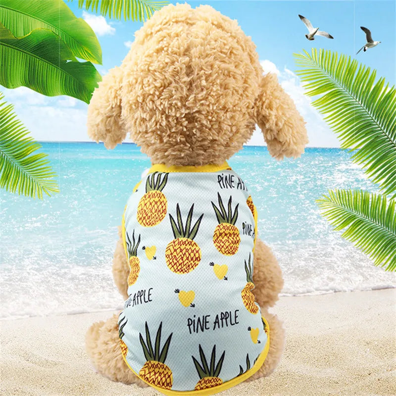 Dog Clothes Cute Cartoon Fruit Crab Printed Vest Summer Breathable Printing T-Shirt Pet Cat Cotton T-Shirt Pug Apparel Costumes