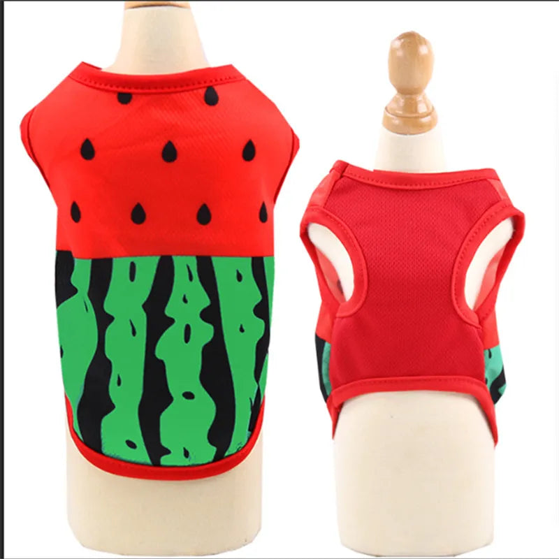 Dog Clothes Cute Cartoon Fruit Crab Printed Vest Summer Breathable Printing T-Shirt Pet Cat Cotton T-Shirt Pug Apparel Costumes