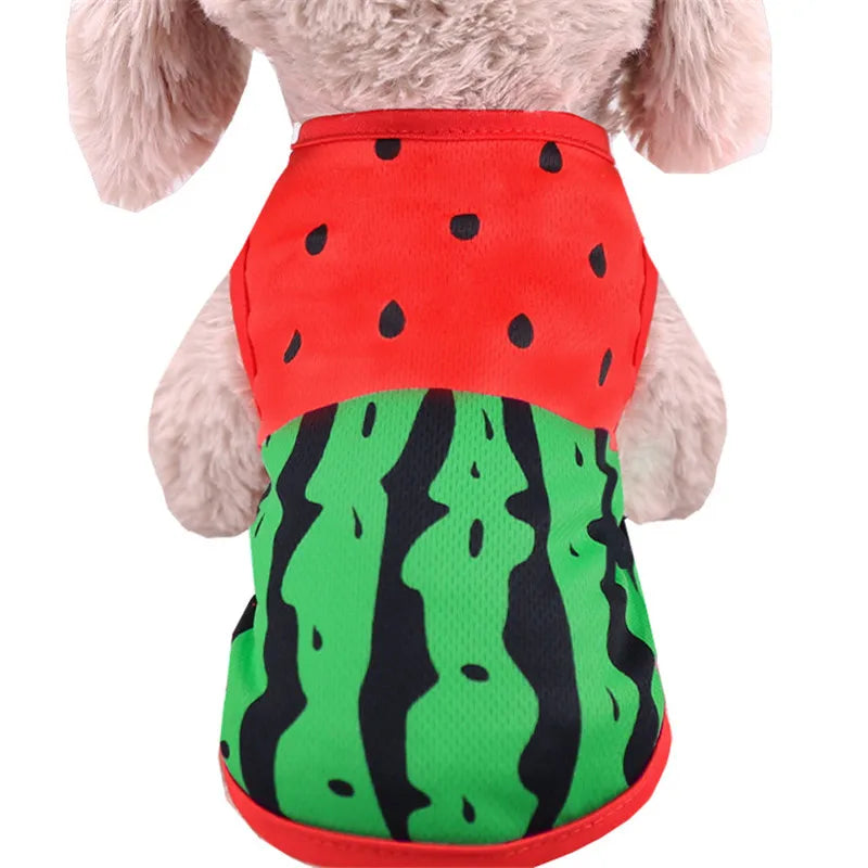 Dog Clothes Cute Cartoon Fruit Crab Printed Vest Summer Breathable Printing T-Shirt Pet Cat Cotton T-Shirt Pug Apparel Costumes