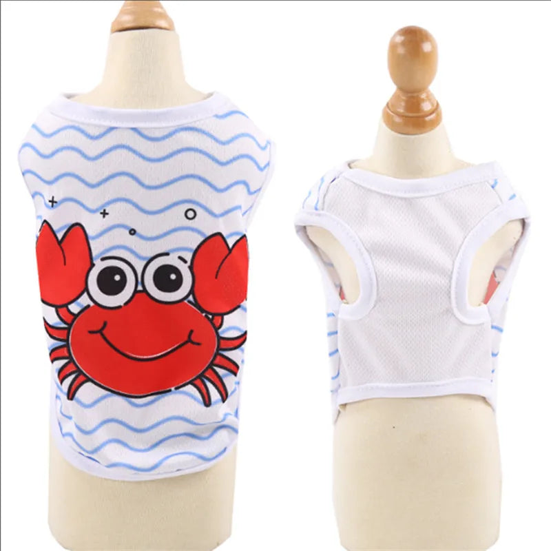 Dog Clothes Cute Cartoon Fruit Crab Printed Vest Summer Breathable Printing T-Shirt Pet Cat Cotton T-Shirt Pug Apparel Costumes
