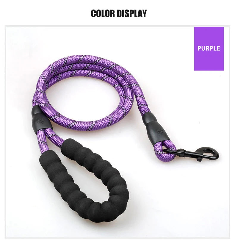 1.5M/2M/3M Large Dog Rope Round 1.2CM Nylon Pet Leash Strengthen Reflective Rope Walking Dog Traction Collar Harness Dog Lead