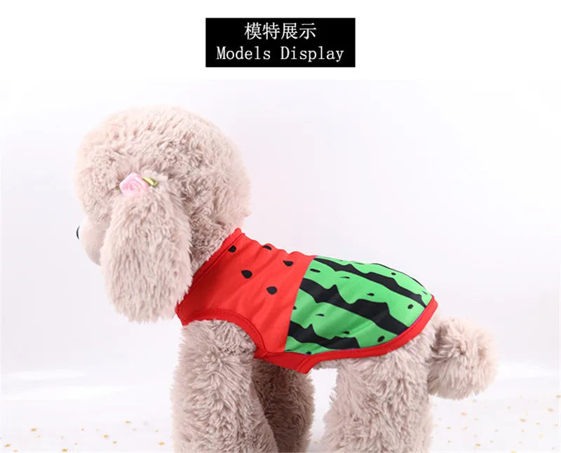 Dog Clothes Cute Cartoon Fruit Crab Printed Vest Summer Breathable Printing T-Shirt Pet Cat Cotton T-Shirt Pug Apparel Costumes