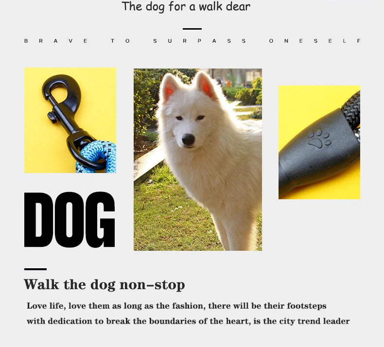 1.5M/2M/3M Large Dog Rope Round 1.2CM Nylon Pet Leash Strengthen Reflective Rope Walking Dog Traction Collar Harness Dog Lead