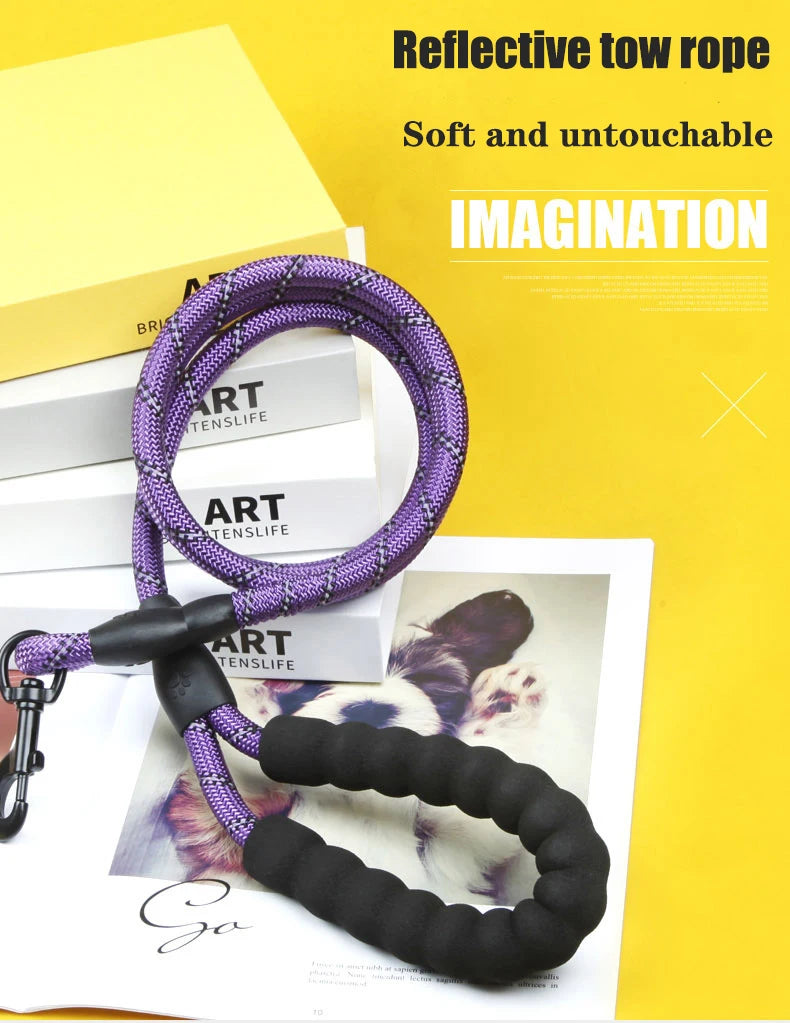 1.5M/2M/3M Large Dog Rope Round 1.2CM Nylon Pet Leash Strengthen Reflective Rope Walking Dog Traction Collar Harness Dog Lead