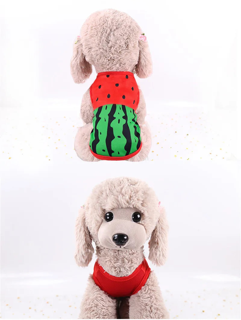 Dog Clothes Cute Cartoon Fruit Crab Printed Vest Summer Breathable Printing T-Shirt Pet Cat Cotton T-Shirt Pug Apparel Costumes