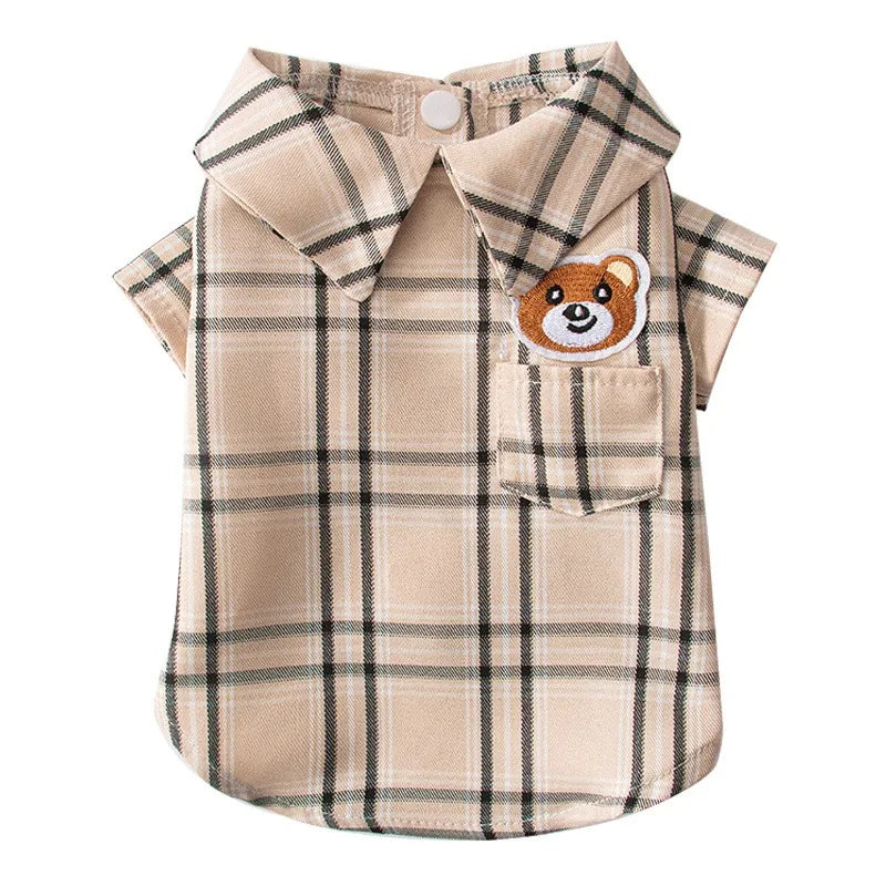Pet Bear Plaid Shirt Small and Medium Dogs Summer Split Button Down Teddy Short Apparel Cool Dog Clothes Pet Supplies