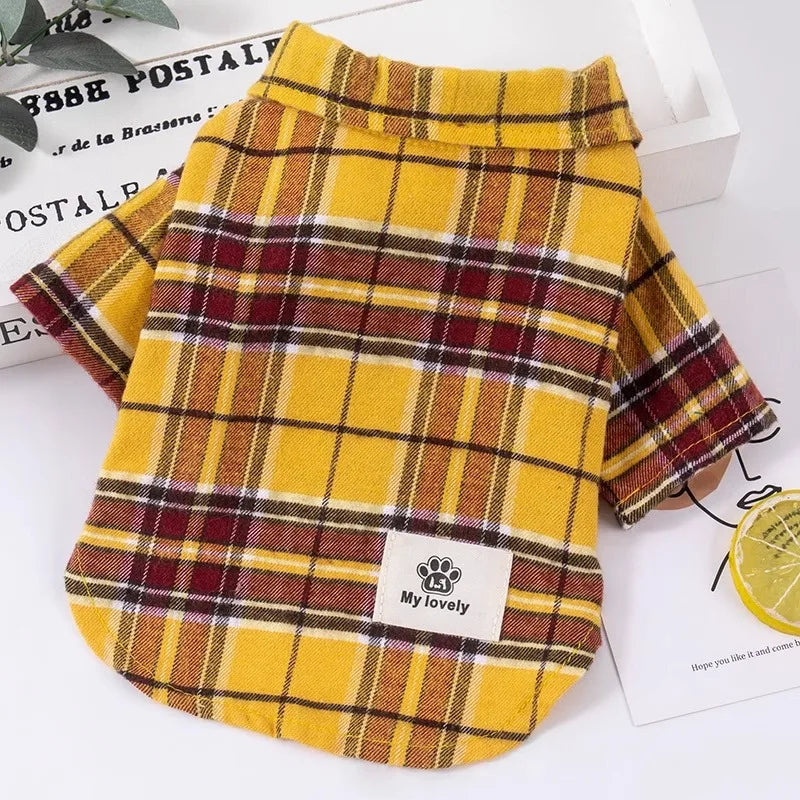 Plaid Dog Clothes Shirt College Style Pet Clothing Fashion Casual Print Costume Small Dogs Trendy Green Spring Summer Wholesale