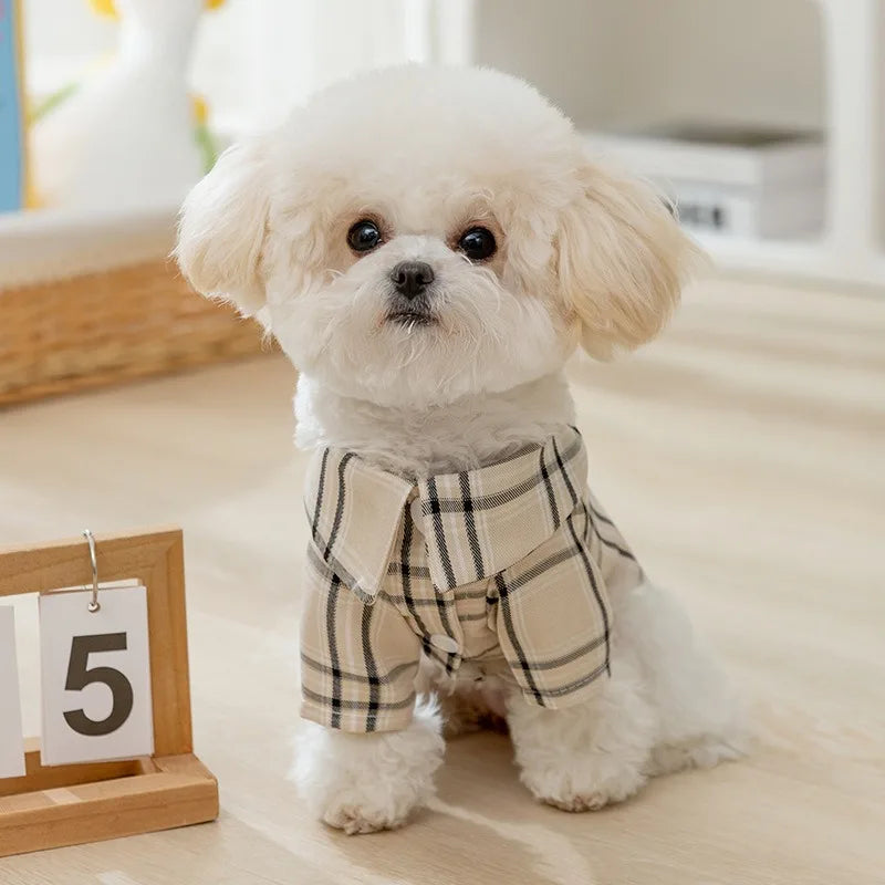Pet Bear Plaid Shirt Small and Medium Dogs Summer Split Button Down Teddy Short Apparel Cool Dog Clothes Pet Supplies
