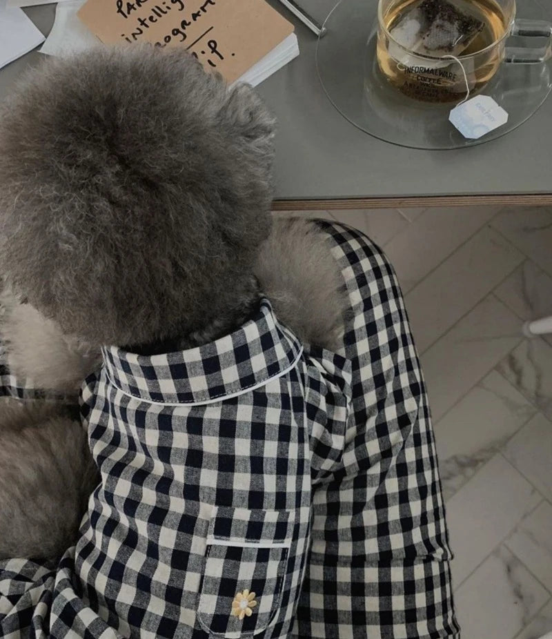 Plaid Khaki Chihuahua Dog Shirt Home Leisure Fashion Soft Cat Overalls Sleep Wear Spring Half Sleeve Pet Clothes for Small Dogs