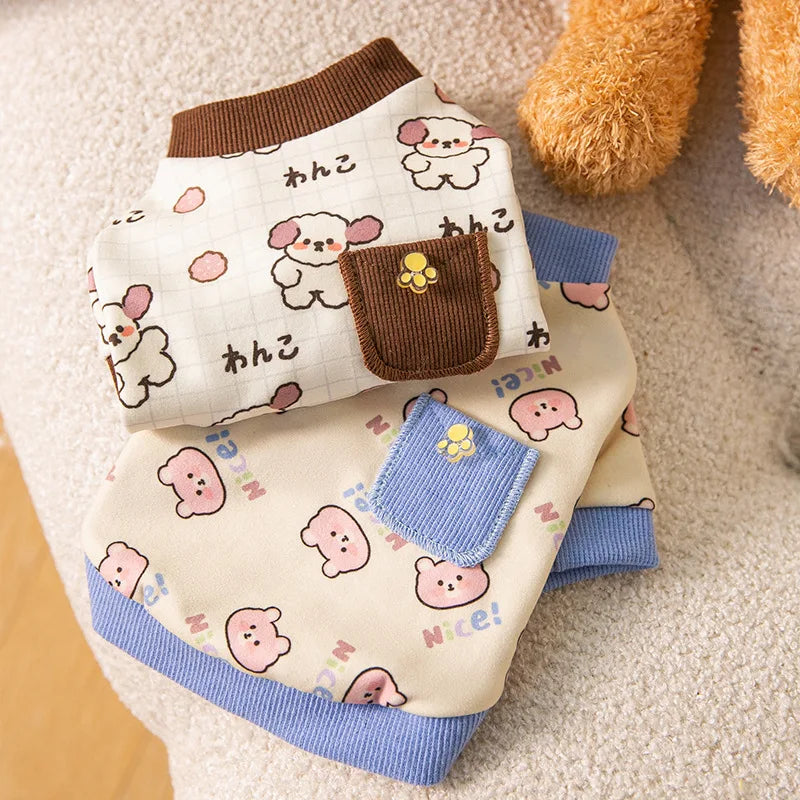 Pet Dog Shirt Cute Cartoon Print Dog Sweatshirt Fashion Puppy Clothes Soft Cat Shirt Autumn Pet Pullovers Chihuahua Dog Clothes