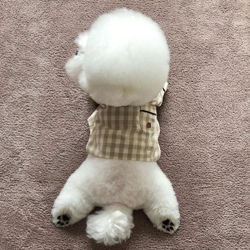Plaid Khaki Chihuahua Dog Shirt Home Leisure Fashion Soft Cat Overalls Sleep Wear Spring Half Sleeve Pet Clothes for Small Dogs