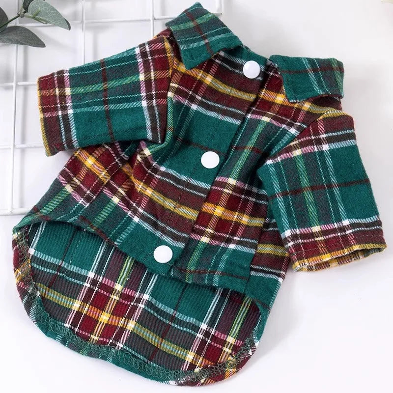 Plaid Dog Clothes Shirt College Style Pet Clothing Fashion Casual Print Costume Small Dogs Trendy Green Spring Summer Wholesale