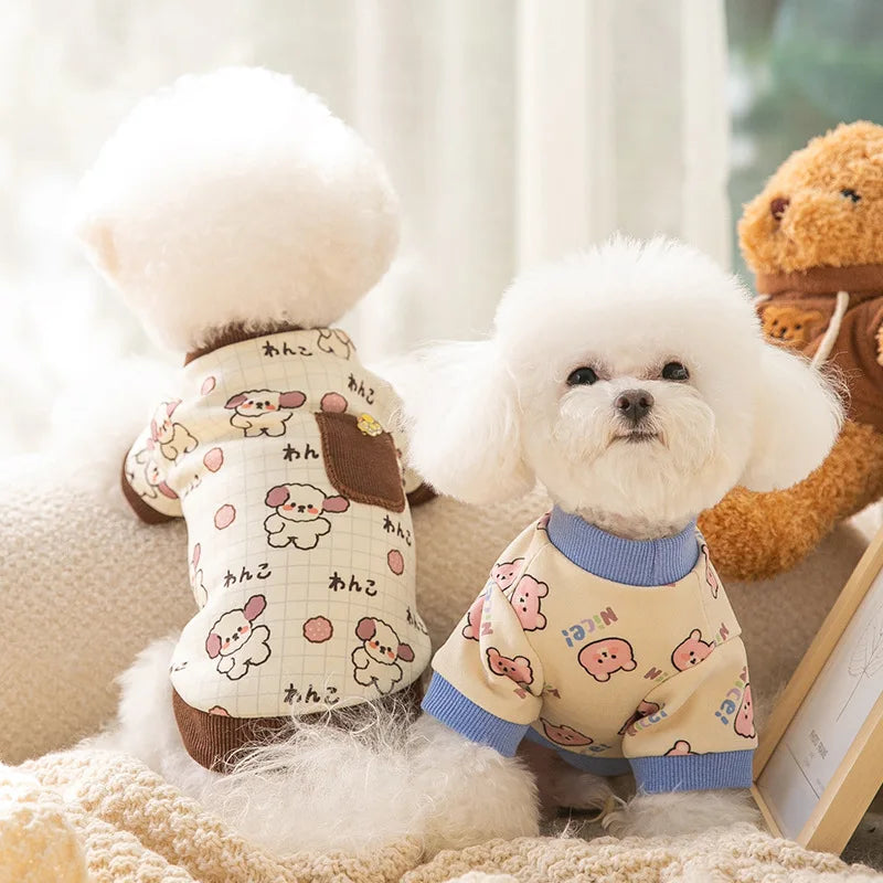 Pet Dog Shirt Cute Cartoon Print Dog Sweatshirt Fashion Puppy Clothes Soft Cat Shirt Autumn Pet Pullovers Chihuahua Dog Clothes