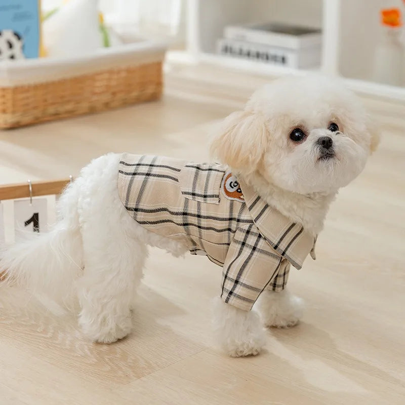Pet Bear Plaid Shirt Small and Medium Dogs Summer Split Button Down Teddy Short Apparel Cool Dog Clothes Pet Supplies