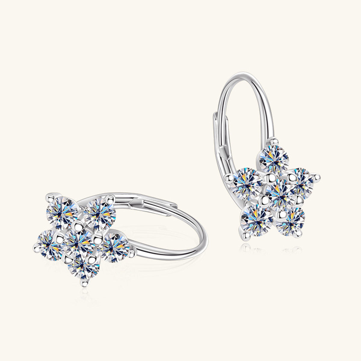 1.2 Carat 925 Sterling Silver Moissanite Flower Huggie Earrings