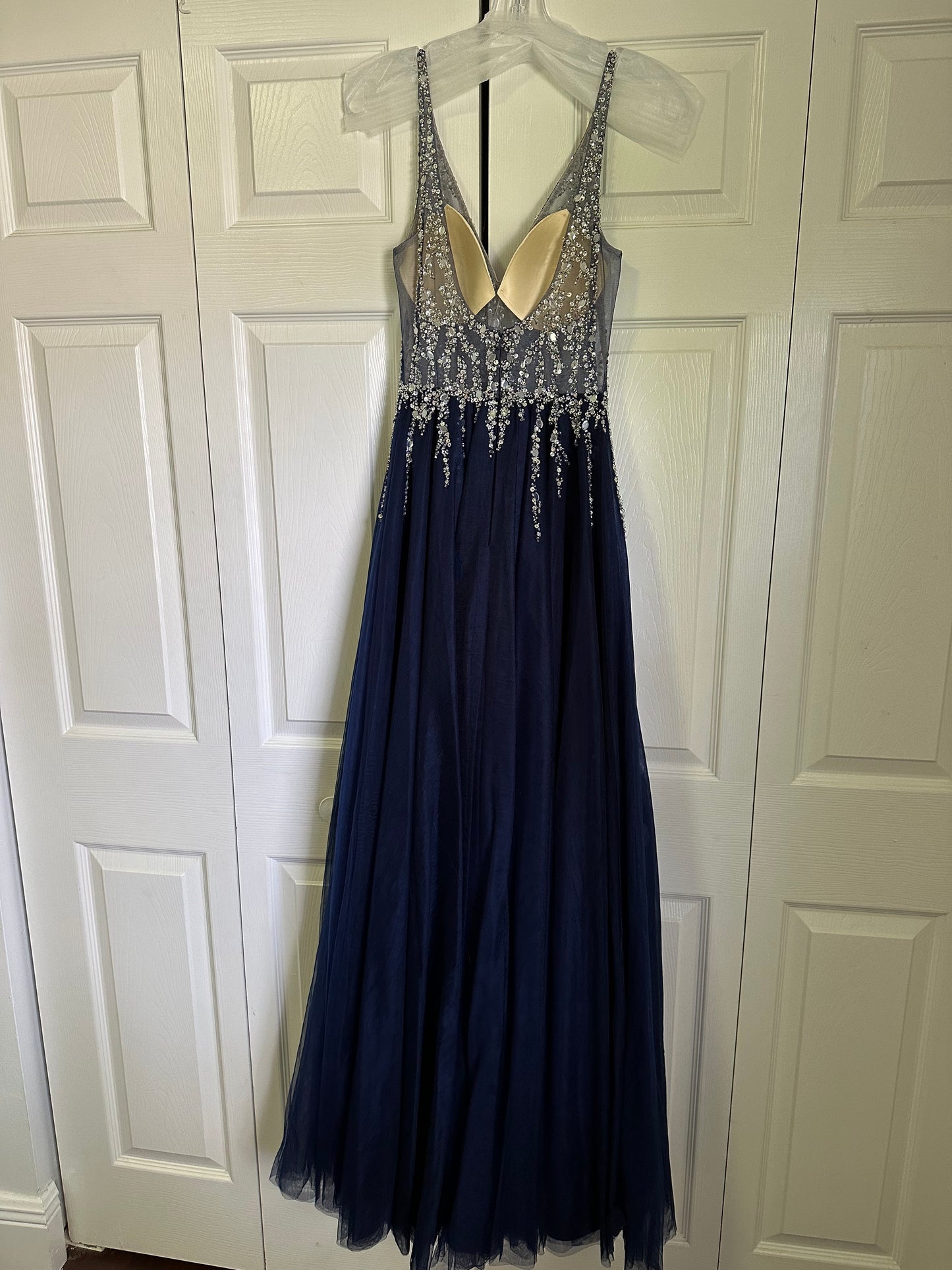 Beaded Navy Long Gown