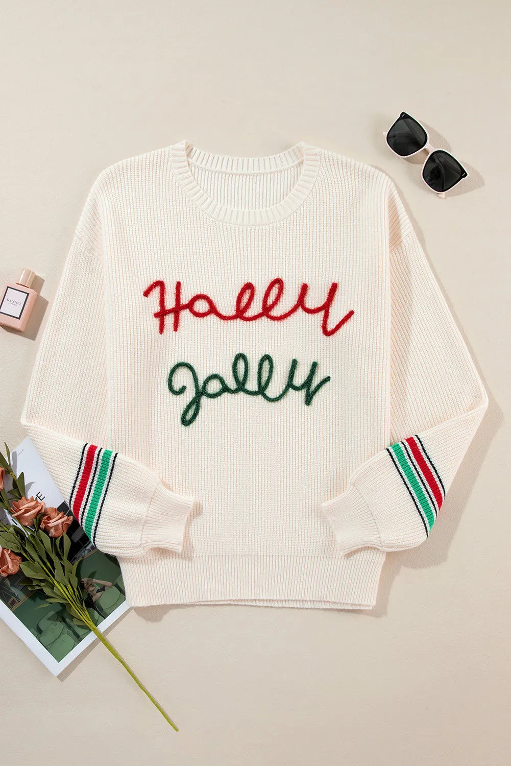 Letter Round Neck Long Sleeve Sweater