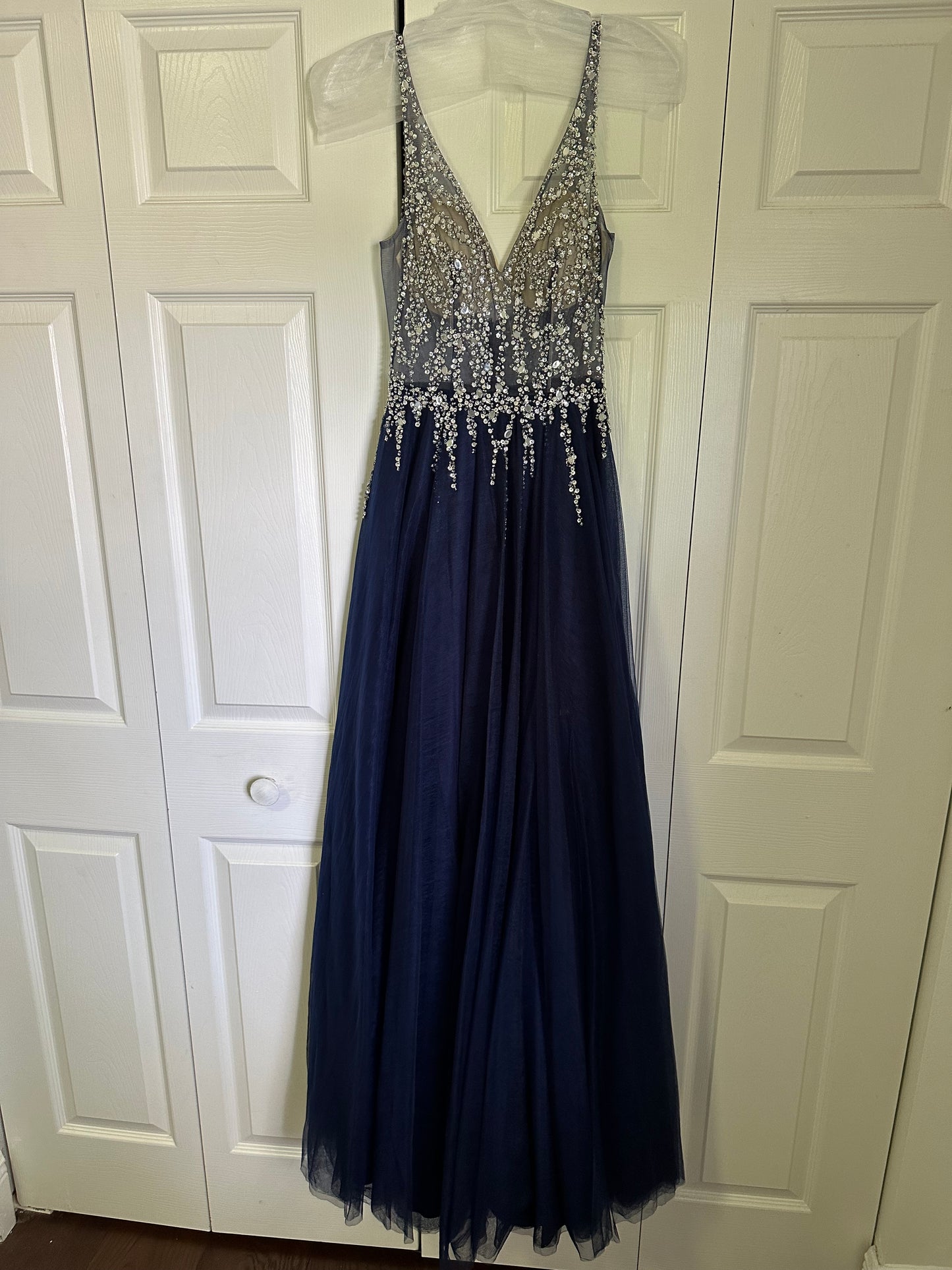 Beaded Navy Long Gown