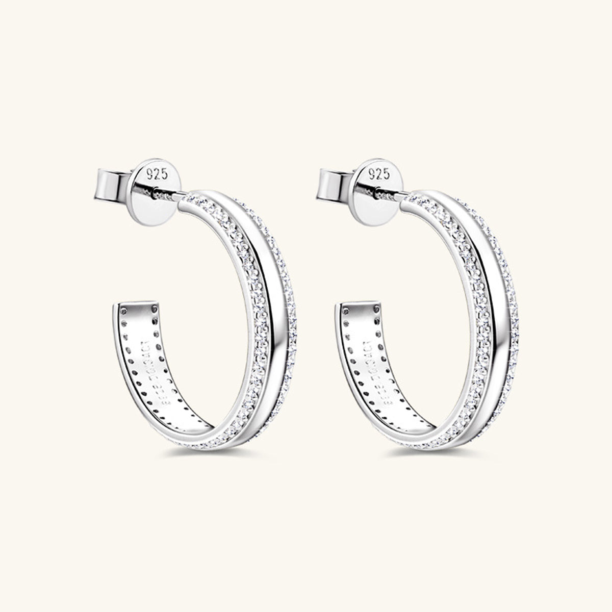 925 Sterling Silver Inlaid Moissanite C-Hoop Earrings