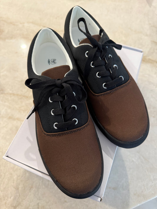KOBESOJU Black Brown Men’s lace-up canvas shoes
