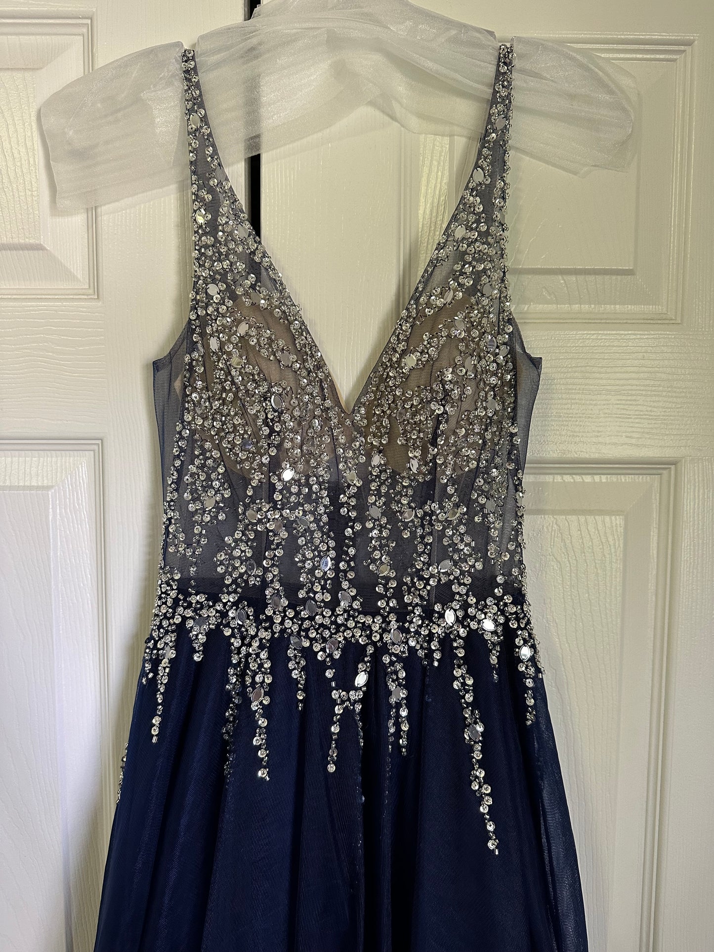 Beaded Navy Long Gown