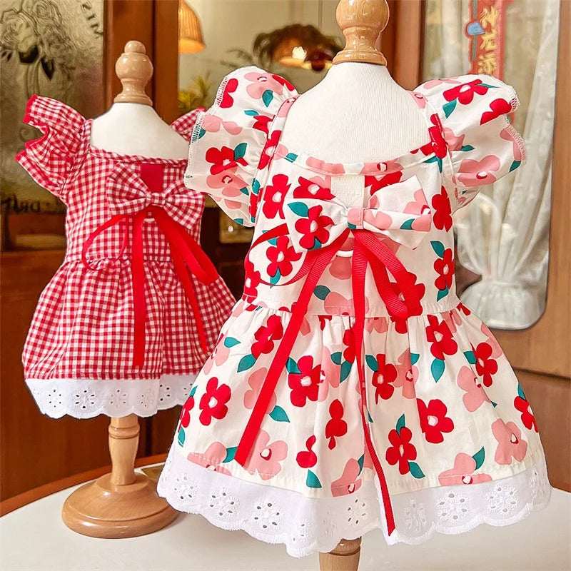 Pet Dog Clothes for Small Dogs Summer Pet Dress Fashion Print Puppy Princess Skirt Cute Flying Sleeve Cat Dress Pet Dog Costumes