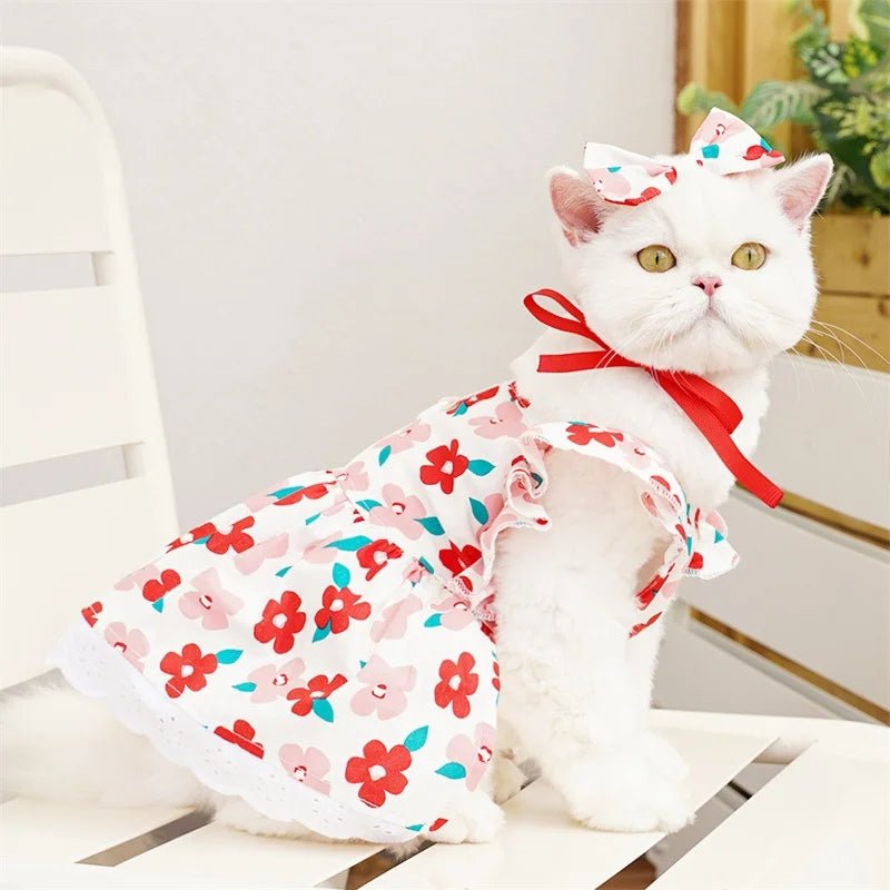 Pet Dog Clothes for Small Dogs Summer Pet Dress Fashion Print Puppy Princess Skirt Cute Flying Sleeve Cat Dress Pet Dog Costumes