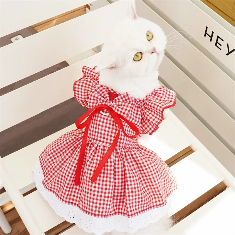 Pet Dog Clothes for Small Dogs Summer Pet Dress Fashion Print Puppy Princess Skirt Cute Flying Sleeve Cat Dress Pet Dog Costumes