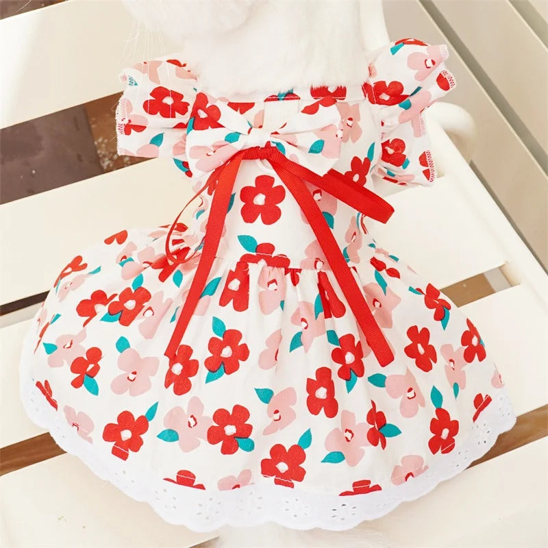 Pet Dog Clothes for Small Dogs Summer Pet Dress Fashion Print Puppy Princess Skirt Cute Flying Sleeve Cat Dress Pet Dog Costumes