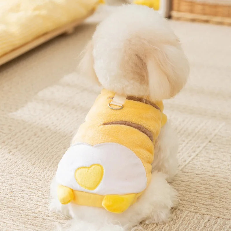 Warm Puppy Coat Dog Cartoon Cute Two Legged Coat Fleece Coat Comfortable Cat Apparel Pet Winter Clothes with Traction Buckle
