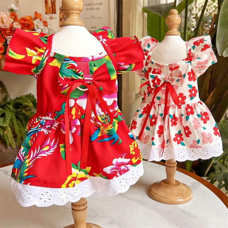Pet Dog Clothes for Small Dogs Summer Pet Dress Fashion Print Puppy Princess Skirt Cute Flying Sleeve Cat Dress Pet Dog Costumes