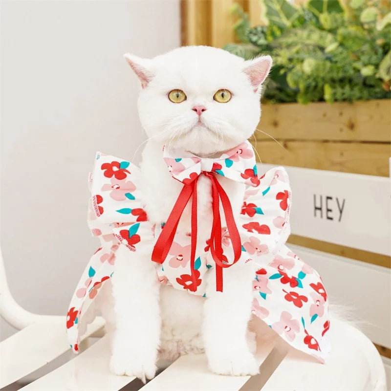 Pet Dog Clothes for Small Dogs Summer Pet Dress Fashion Print Puppy Princess Skirt Cute Flying Sleeve Cat Dress Pet Dog Costumes