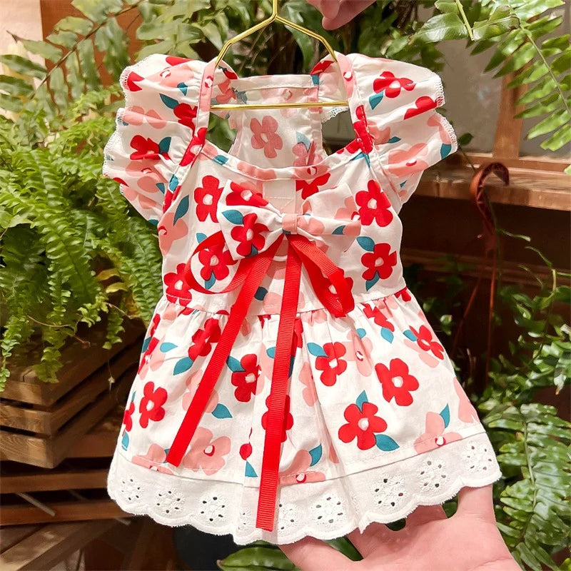 Pet Dog Clothes for Small Dogs Summer Pet Dress Fashion Print Puppy Princess Skirt Cute Flying Sleeve Cat Dress Pet Dog Costumes