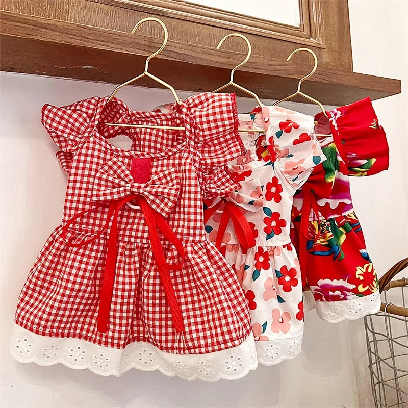 Pet Dog Clothes for Small Dogs Summer Pet Dress Fashion Print Puppy Princess Skirt Cute Flying Sleeve Cat Dress Pet Dog Costumes