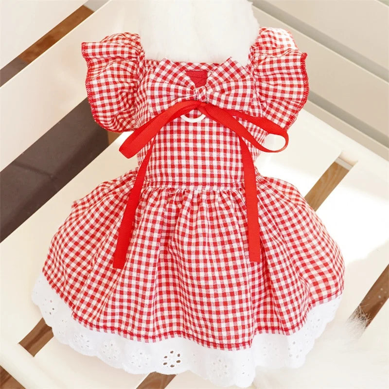 Pet Dog Clothes for Small Dogs Summer Pet Dress Fashion Print Puppy Princess Skirt Cute Flying Sleeve Cat Dress Pet Dog Costumes