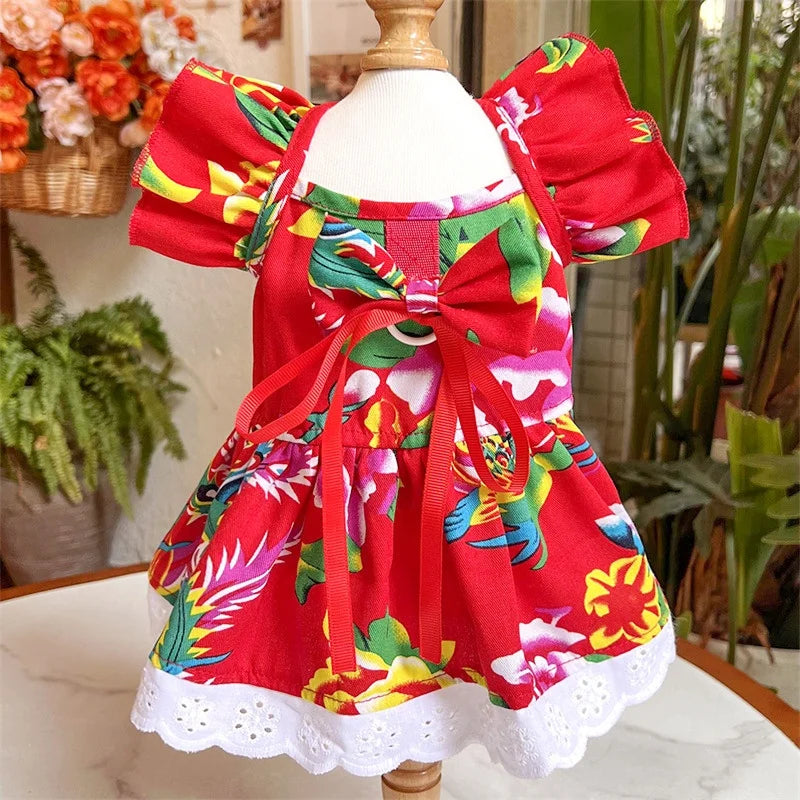 Pet Dog Clothes for Small Dogs Summer Pet Dress Fashion Print Puppy Princess Skirt Cute Flying Sleeve Cat Dress Pet Dog Costumes