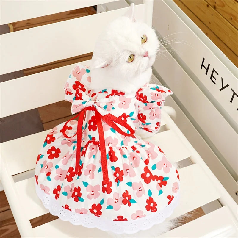Pet Dog Clothes for Small Dogs Summer Pet Dress Fashion Print Puppy Princess Skirt Cute Flying Sleeve Cat Dress Pet Dog Costumes