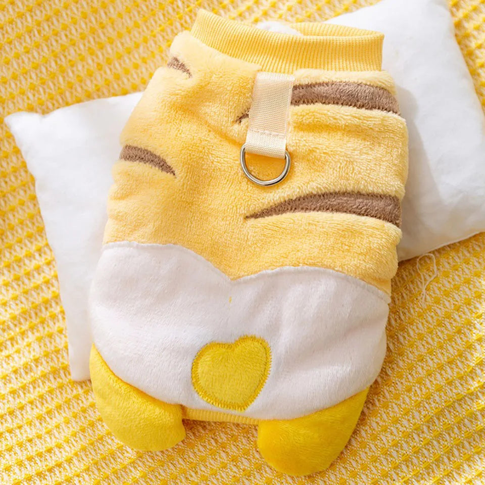 Warm Puppy Coat Dog Cartoon Cute Two Legged Coat Fleece Coat Comfortable Cat Apparel Pet Winter Clothes with Traction Buckle