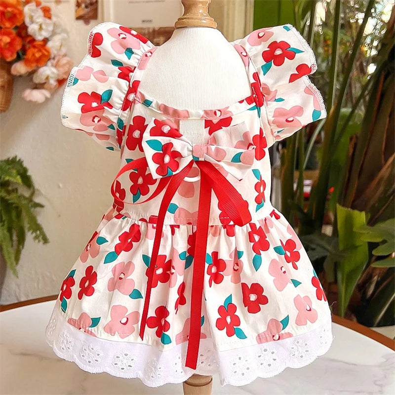 Pet Dog Clothes for Small Dogs Summer Pet Dress Fashion Print Puppy Princess Skirt Cute Flying Sleeve Cat Dress Pet Dog Costumes