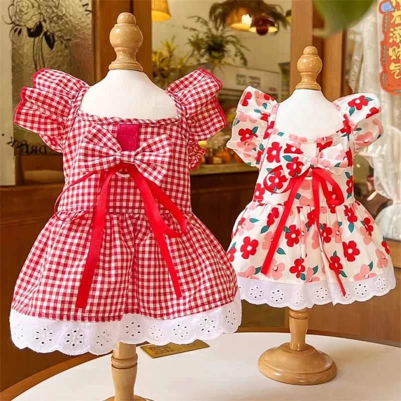 Pet Dog Clothes for Small Dogs Summer Pet Dress Fashion Print Puppy Princess Skirt Cute Flying Sleeve Cat Dress Pet Dog Costumes