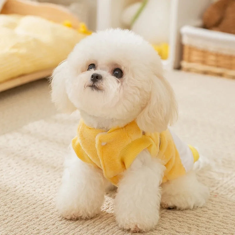 Warm Puppy Coat Dog Cartoon Cute Two Legged Coat Fleece Coat Comfortable Cat Apparel Pet Winter Clothes with Traction Buckle