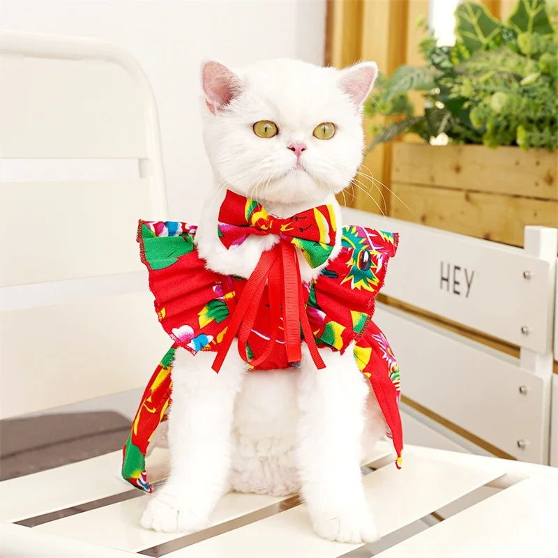Pet Dog Clothes for Small Dogs Summer Pet Dress Fashion Print Puppy Princess Skirt Cute Flying Sleeve Cat Dress Pet Dog Costumes